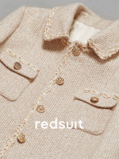 redsuit French style age-reducing fashion temperament casual small Chanel style top slim mid-length skirt suit