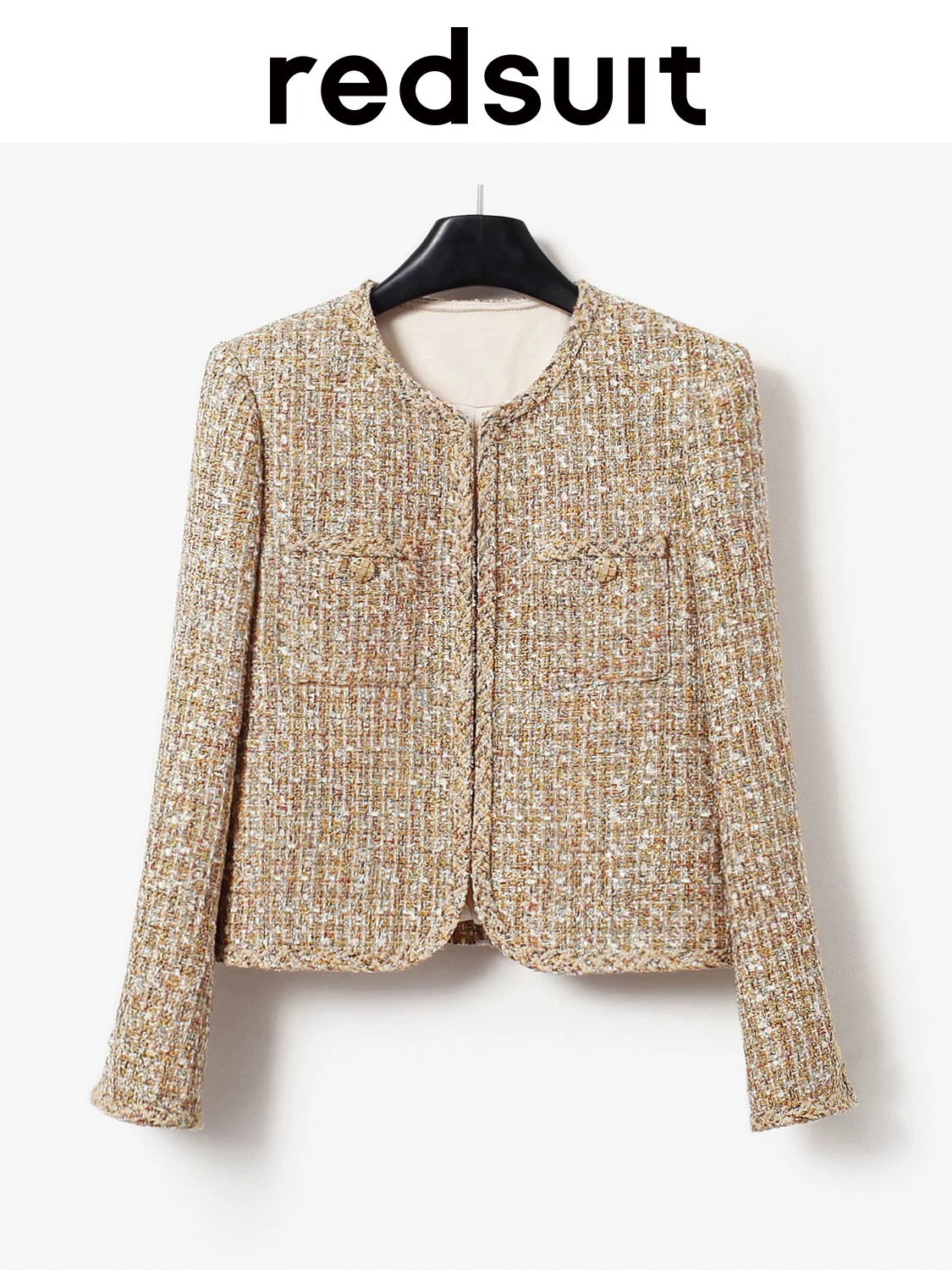Redsuit heavy design gold glitter tweed Chanel style jacket light luxury versatile top