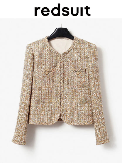 Redsuit heavy design gold glitter tweed Chanel style jacket light luxury versatile top