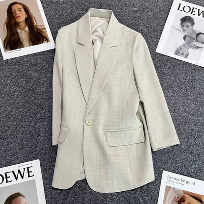 Beige cotton and linen suit jacket for women 2024 summer new style high-end fashion one-button casual street suit