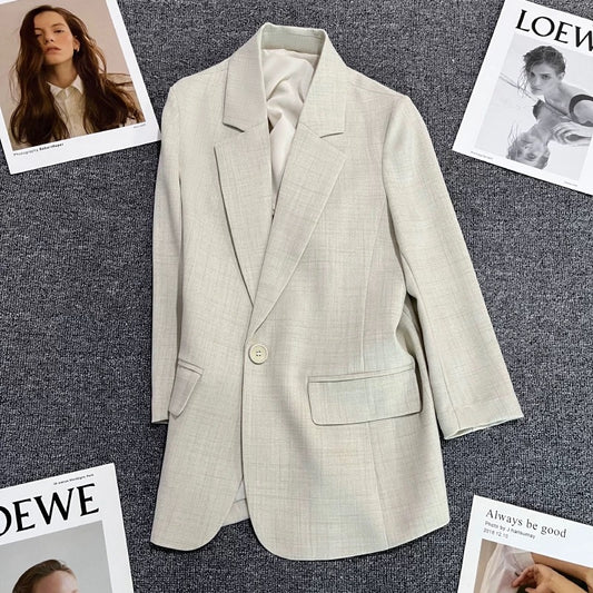 Beige cotton and linen suit jacket for women 2024 summer new style high-end fashion one-button casual street suit