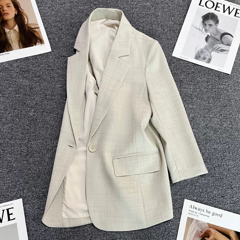 Beige cotton and linen suit jacket for women 2024 summer new style high-end fashion one-button casual street suit