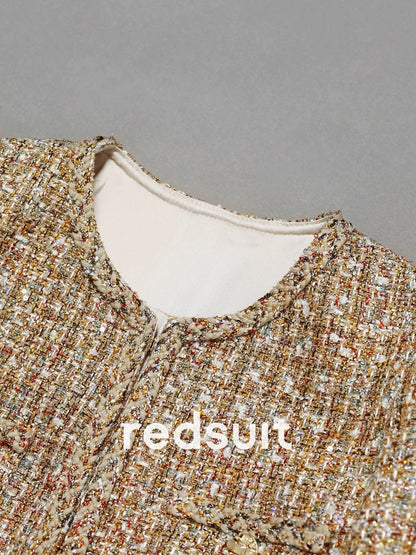 Redsuit heavy design gold glitter tweed Chanel style jacket light luxury versatile top