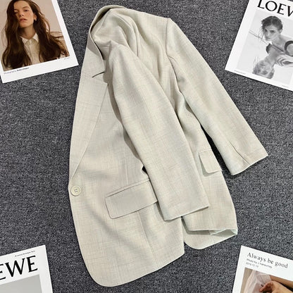 Beige cotton and linen suit jacket for women 2024 summer new style high-end fashion one-button casual street suit