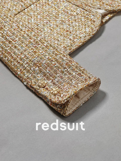 Redsuit heavy design gold glitter tweed Chanel style jacket light luxury versatile top