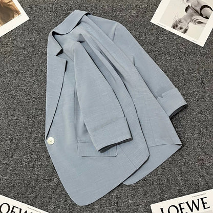 Blue thin suit jacket for women 2024 summer new style high-end small temperament one-button street suit