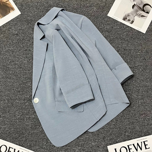 Blue thin suit jacket for women 2024 summer new style high-end small temperament one-button street suit