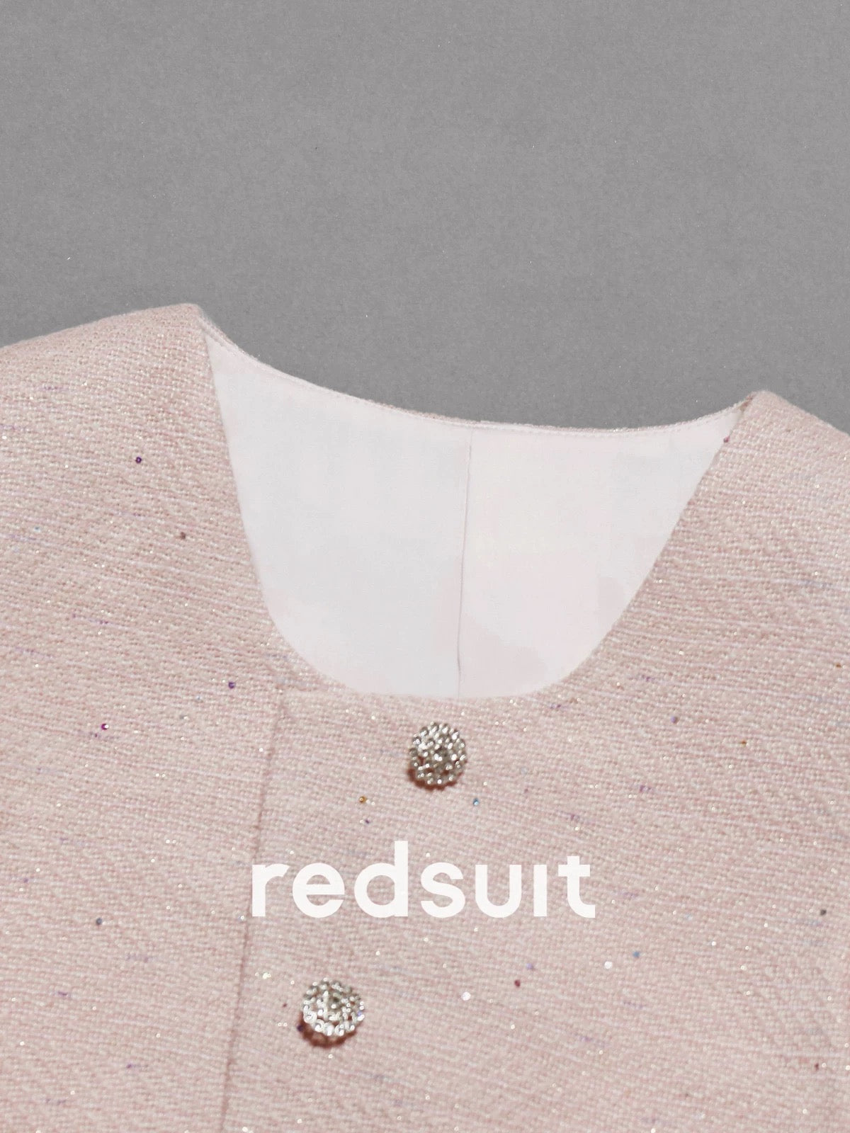 redsuit classic and versatile ~ exquisite and simple design U-neck small Chanel style temperament pink short-sleeved thin top