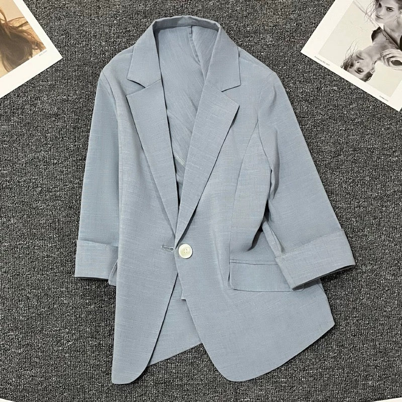 Blue thin suit jacket for women 2024 summer new style high-end small temperament one-button street suit