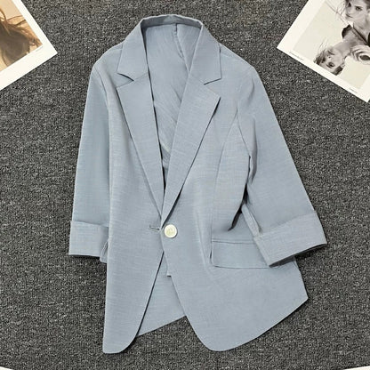 Blue thin suit jacket for women 2024 summer new style high-end small temperament one-button street suit