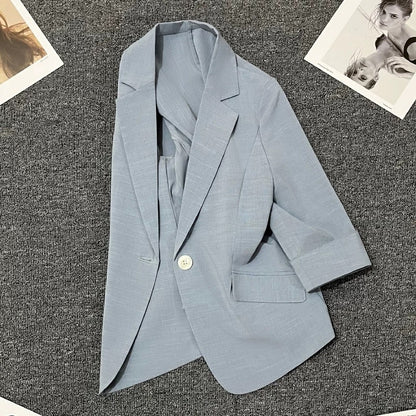 Blue thin suit jacket for women 2024 summer new style high-end small temperament one-button street suit