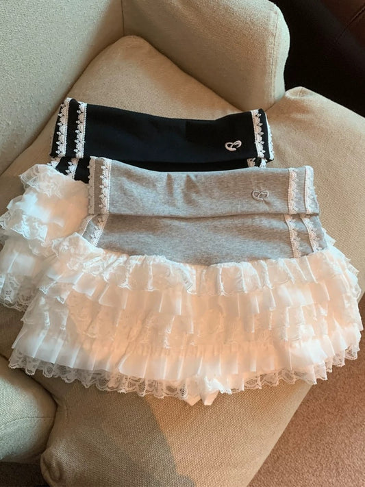 Jade Closet direct store recommendation ~ sweet style lace splicing contrast color high waist cake short skirt female summer