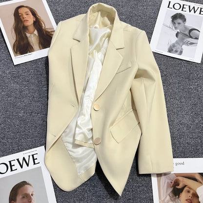 Beige metal button suit jacket for women 2025 spring and autumn new style fashion design casual all-match small suit trend