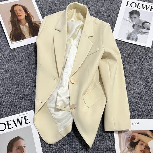 Beige metal button suit jacket for women 2025 spring and autumn new style fashion design casual all-match small suit trend