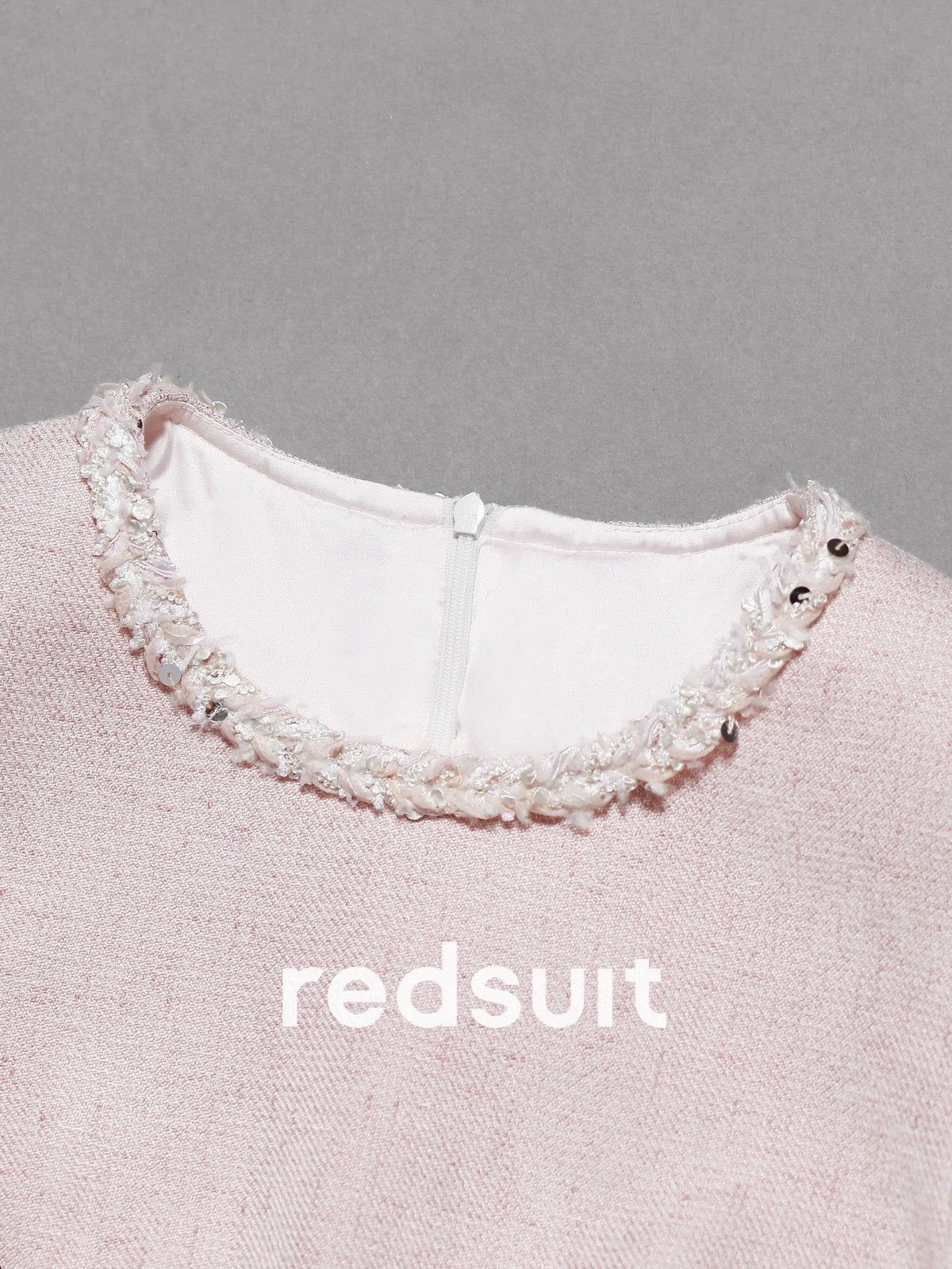 redsuit Rich daughter temperament champagne rose pink light tweed small Chanel style short-sleeved dress