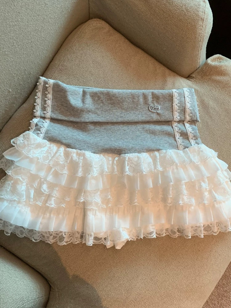 Jade Closet direct store recommendation ~ sweet style lace splicing contrast color high waist cake short skirt female summer