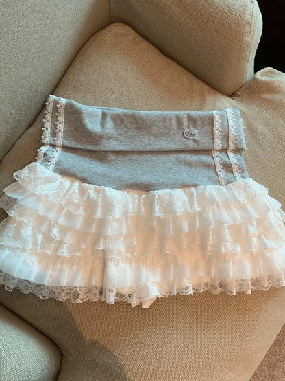 Jade Closet direct store recommendation ~ sweet style lace splicing contrast color high waist cake short skirt female summer