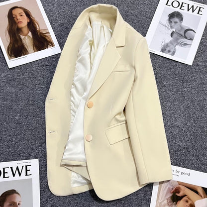 Beige metal button suit jacket for women 2025 spring and autumn new style fashion design casual all-match small suit trend