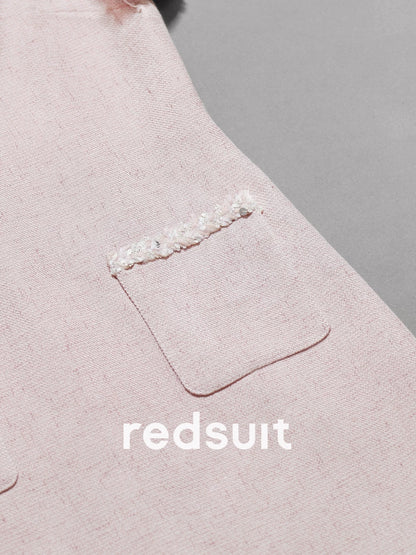 redsuit Rich daughter temperament champagne rose pink light tweed small Chanel style short-sleeved dress