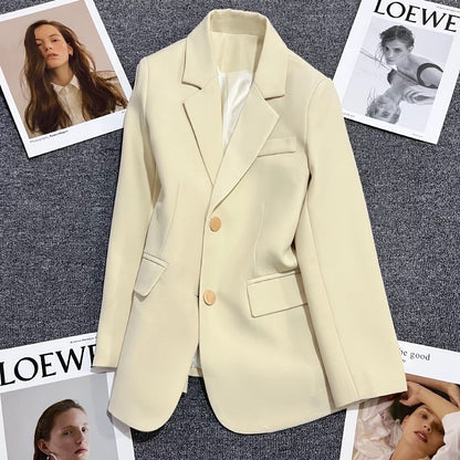 Beige metal button suit jacket for women 2025 spring and autumn new style fashion design casual all-match small suit trend