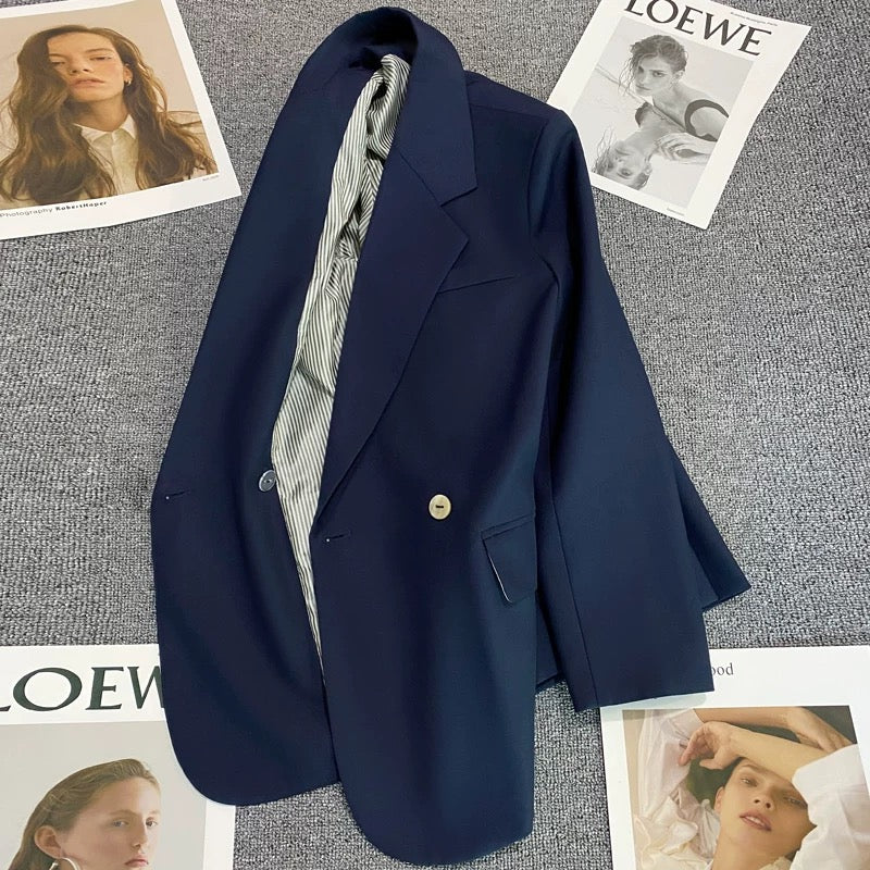 Navy blue suit jacket for women 2025 spring and autumn new Korean style casual commuting high-end internet celebrity street suit
