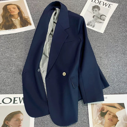 Navy blue suit jacket for women 2025 spring and autumn new Korean style casual commuting high-end internet celebrity street suit
