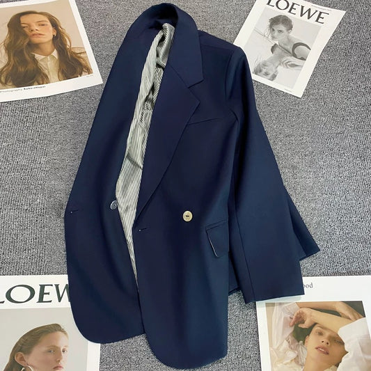 Navy blue suit jacket for women 2025 spring and autumn new Korean style casual commuting high-end internet celebrity street suit