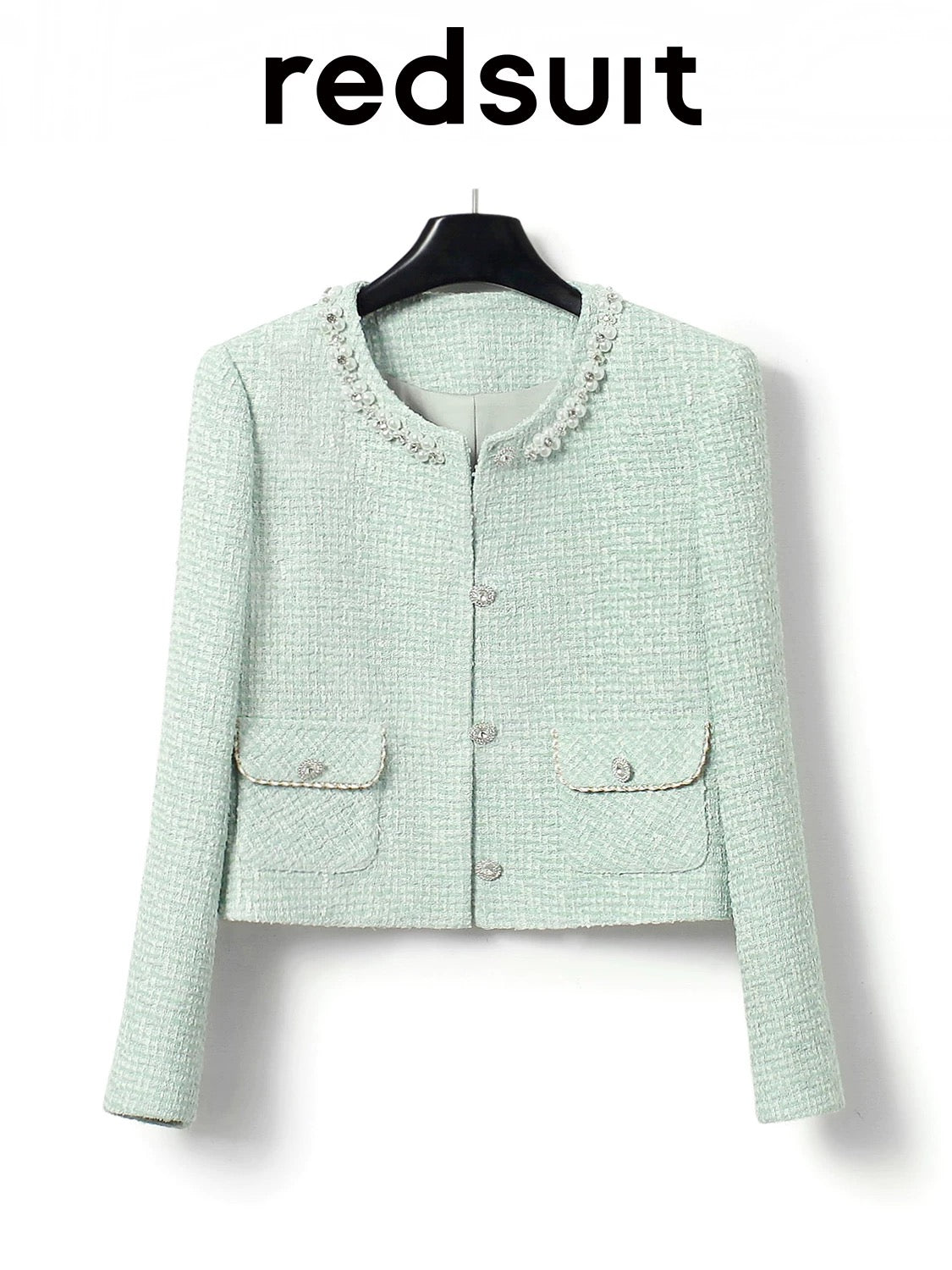 Redsuit Rich Girl Temperament Autumn Eyes Blue Heavy Lace Design Chanel Style Jacket Fashionable All-match Top