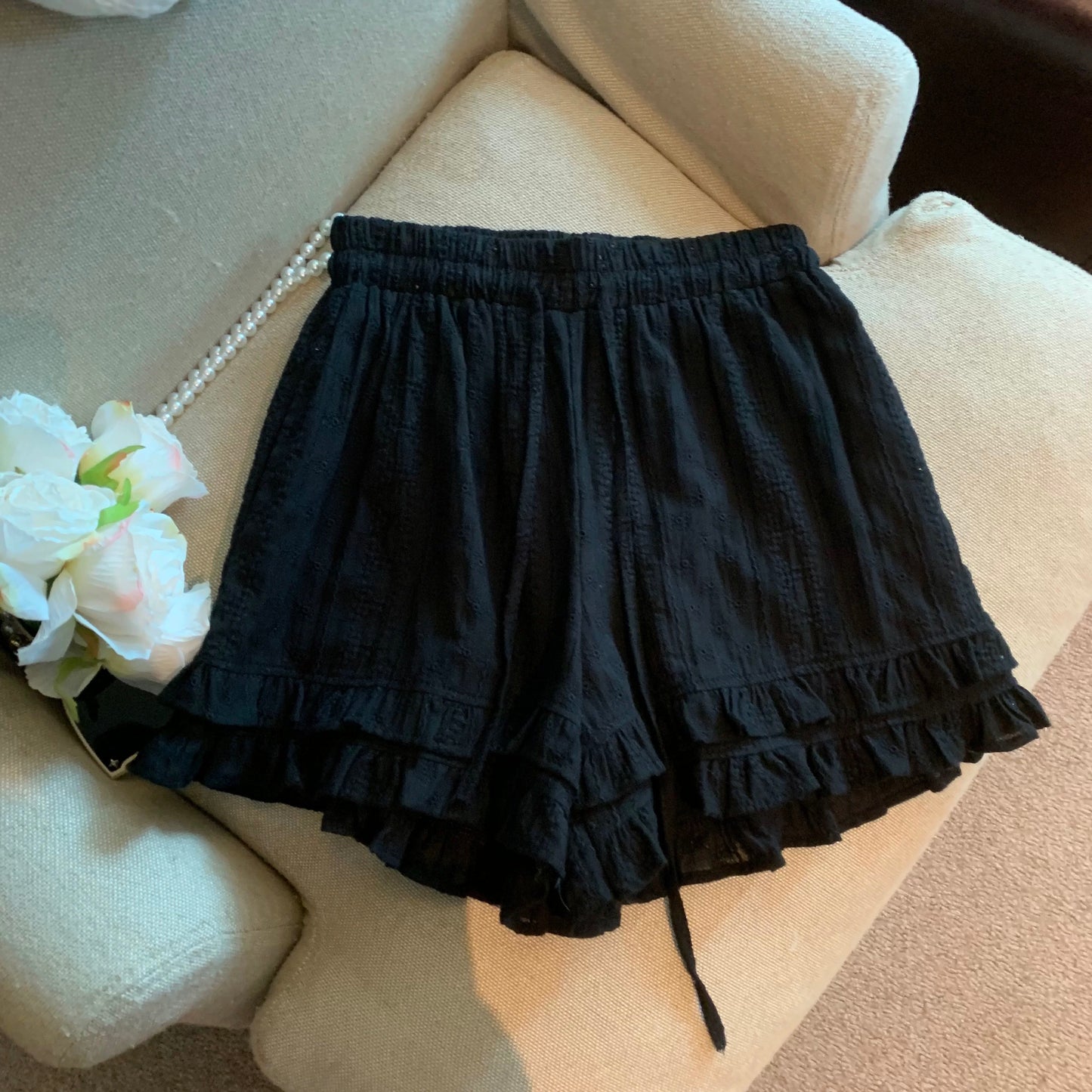 Jade Closet direct store recommendation ~ sweet style drawstring lace splicing versatile casual wide-leg shorts for women in summer