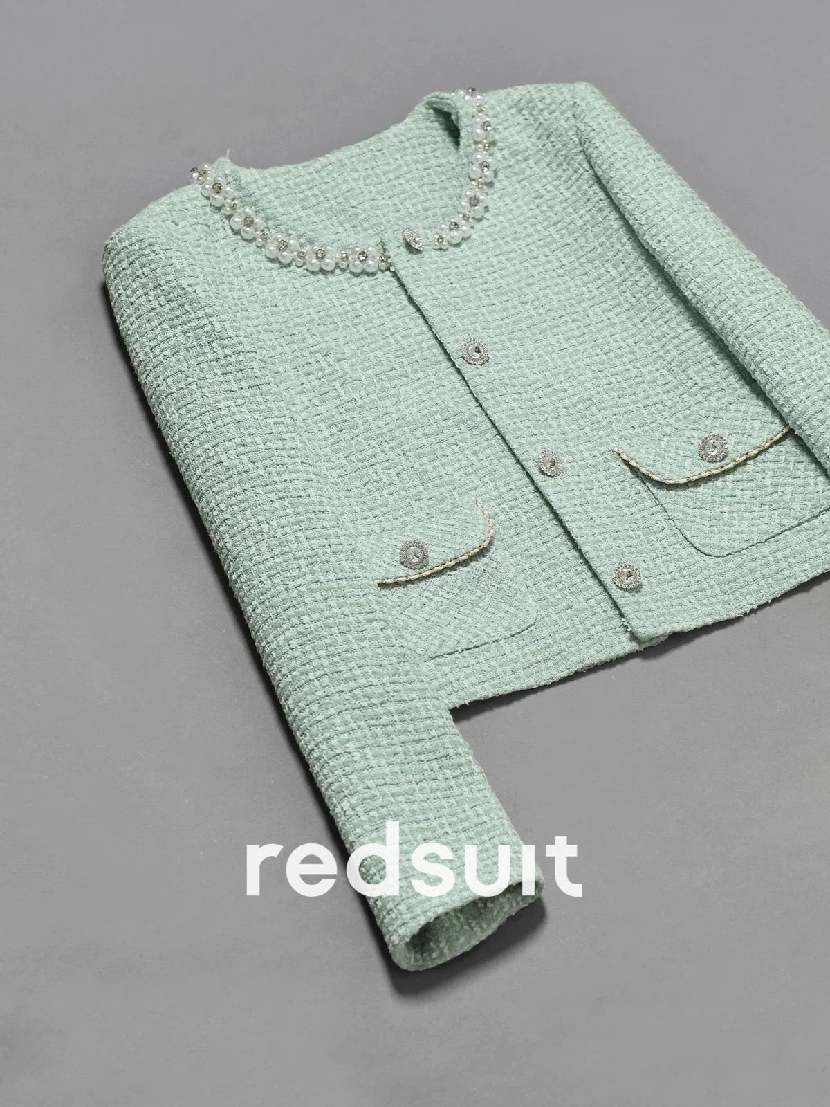 Redsuit Rich Girl Temperament Autumn Eyes Blue Heavy Lace Design Chanel Style Jacket Fashionable All-match Top