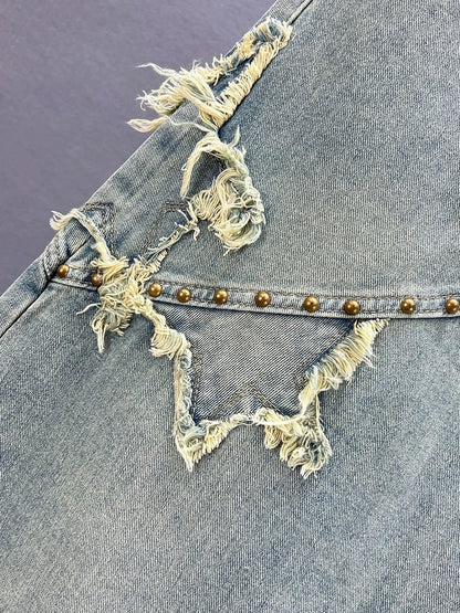 A-line denim skirt women's trendy 2024 new spring high-waisted loose slimming European style irregular mid-length skirt