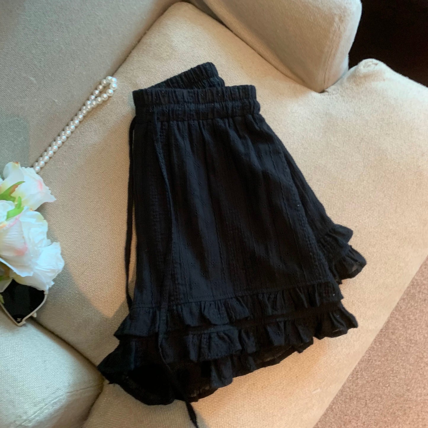 Jade Closet direct store recommendation ~ sweet style drawstring lace splicing versatile casual wide-leg shorts for women in summer