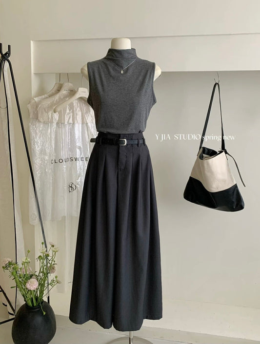 Y.JIA Yijia half high collar slim vest + pleated wide-leg suit pants suit (with belt) 9037-5