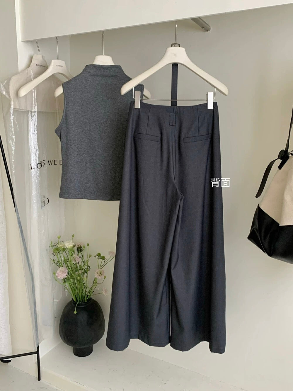 Y.JIA Yijia half high collar slim vest + pleated wide-leg suit pants suit (with belt) 9037-5