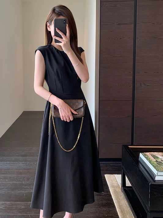 AMR UU◆High-end dress Three-dimensional cutting slim temperament little black dress waist dress female summer new