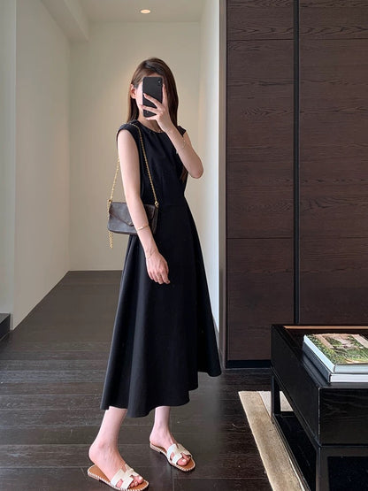 AMR UU◆High-end dress Three-dimensional cutting slim temperament little black dress waist dress female summer new