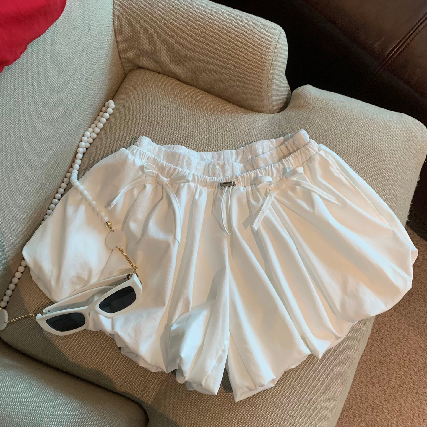 Jade Closet direct store recommendation ~ American retro bow bud loose high waist casual wide leg shorts
