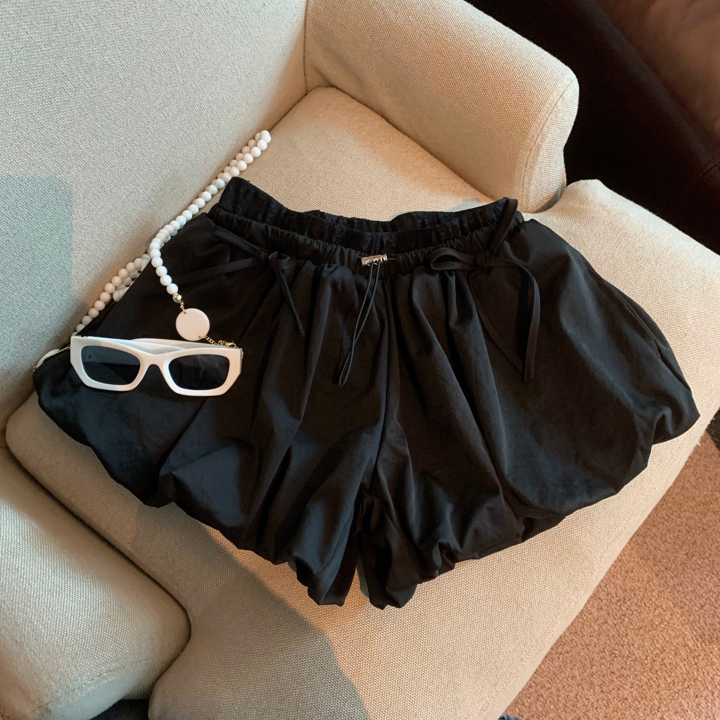 Jade Closet direct store recommendation ~ American retro bow bud loose high waist casual wide leg shorts