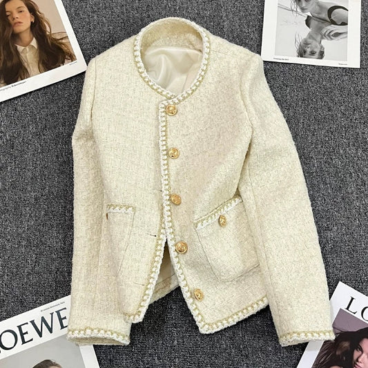 Beige style suit jacket for women 2024 autumn and winter new design Korean style temperament casual suit trend