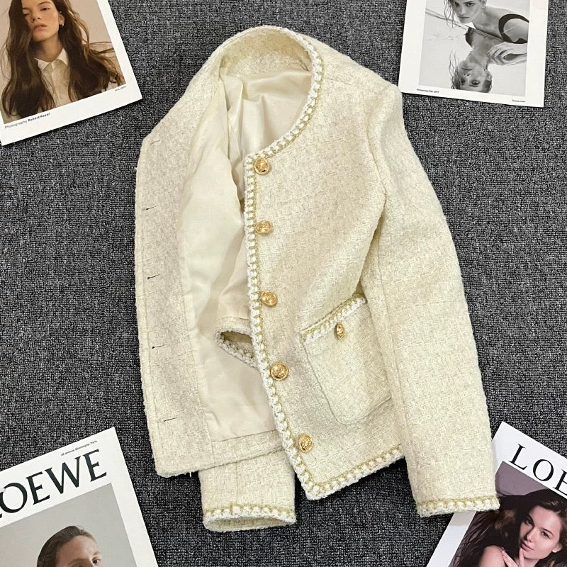 Beige style suit jacket for women 2024 autumn and winter new design Korean style temperament casual suit trend