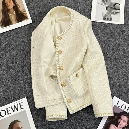 Beige style suit jacket for women 2024 autumn and winter new design Korean style temperament casual suit trend