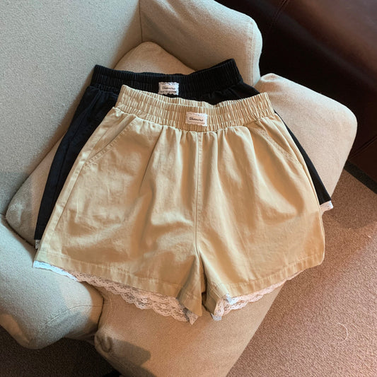Jade Closet direct store recommendation ~ Medela pure desire style lace stitching elastic waist casual shorts women's summer