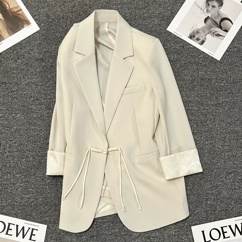 Off-white patchwork suit jacket for women 2024 summer new style high-end new Chinese style casual national style suit