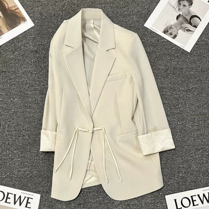 Off-white patchwork suit jacket for women 2024 summer new style high-end new Chinese style casual national style suit