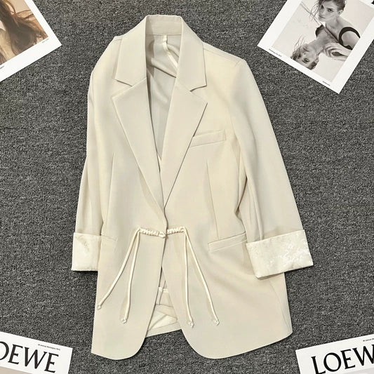 Off-white patchwork suit jacket for women 2024 summer new style high-end new Chinese style casual national style suit