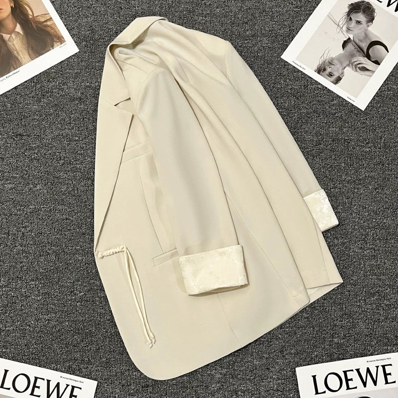 Off-white patchwork suit jacket for women 2024 summer new style high-end new Chinese style casual national style suit