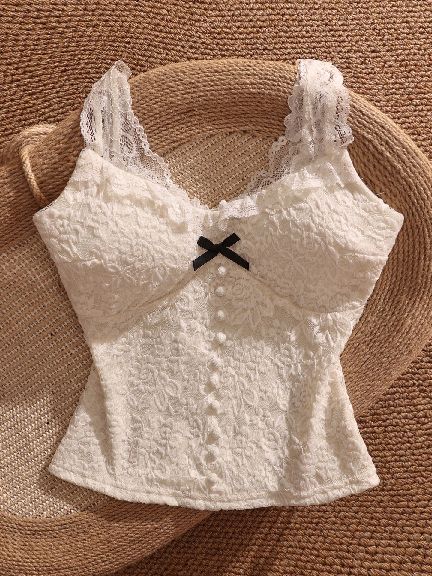 Versatile sweet bow lace backless camisole for women, short style, sexy and slimming top