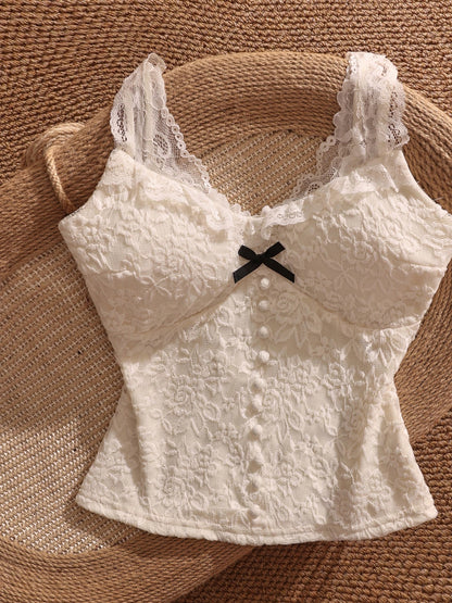 Versatile sweet bow lace backless camisole for women, short style, sexy and slimming top