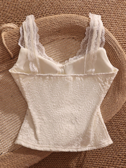 Versatile sweet bow lace backless camisole for women, short style, sexy and slimming top