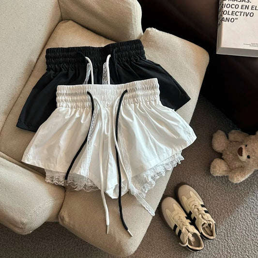 Jade Closet direct store recommendation ~ Medela pure desire style lace splicing casual drawstring wide leg shorts summer